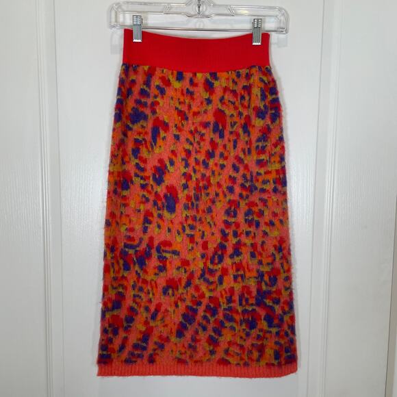 Maeve Anthropologie Holly Sweater Skirt Pencil Alpaca Wool Orange Red Fuzzy XS - Picture 2 of 5
